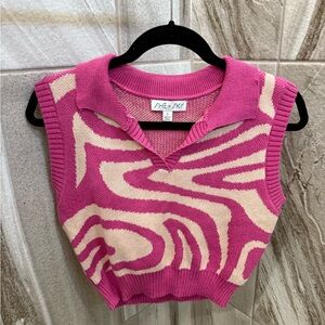 She + Sky Vibrant Pink and Soft Cream Striped Vest